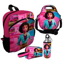 Kit Escolar Infantil Mochila de Costas + Lancheira Térmica + Necessaire Plus + Squeeze de Alumínio ISOPRENE Menina Morena Glamour