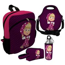 Kit Escolar Infantil Mochila de Costas + Lancheira Térmica + Necessaire Plus + Squeeze de Alumínio ISOPRENE Menina Travessa