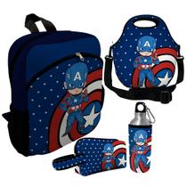 Kit Escolar Infantil Mochila de Costas + Lancheira Térmica + Necessaire Plus + Squeeze de Alumínio ISOPRENE Menino Capitão Kit Escolar Infantil Mochila de Costas + Lancheira Térmica + Necessaire Plus + Squeeze de Alumínio ISOPRENE Menino Capitão