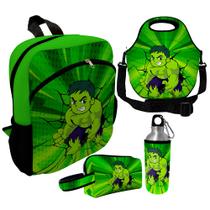 Kit Escolar Infantil Mochila de Costas + Lancheira Térmica + Necessaire Plus + Squeeze de Alumínio ISOPRENE Menino Golias Verde