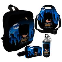 Kit Escolar Infantil Mochila de Costas + Lancheira Térmica + Necessaire Plus + Squeeze de Alumínio ISOPRENE Menino Noturno