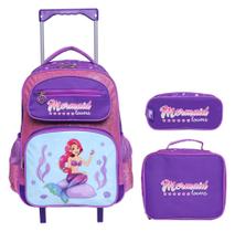 Kit escolar infantil mochila de rodinha lancheira e estojo princesa do mar ys42180