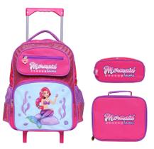 Kit escolar infantil mochila de rodinha lancheira e estojo princesa do mar ys42180