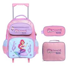 Kit Escolar Infantil Mochila de Rodinha Lancheira e Estojo Princesa do Mar YS42180