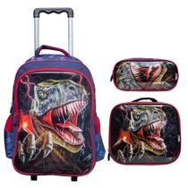Kit Escolar Infantil Mochila de Rodinha Lancheira e Estojo Raptor Yins YS42288