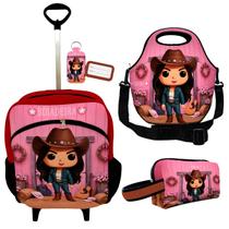 Kit Escolar Infantil Mochila de Rodinha Lancheira Térmica Necessaire Plus ISOPRENE Boiadeira