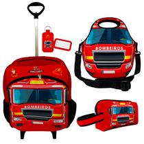 Kit Escolar Infantil Mochila de Rodinha Lancheira Térmica Necessaire Plus ISOPRENE Bombeiro