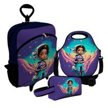 Kit Escolar Infantil Mochila de Rodinha + Lancheira Térmica + Necessaire Plus ISOPRENE Menina Estelar