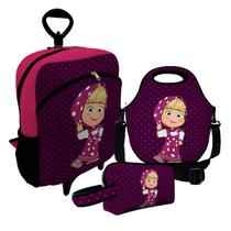 Kit Escolar Infantil Mochila de Rodinha + Lancheira Térmica + Necessaire Plus ISOPRENE Menina Travessa