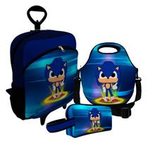 Kit Escolar Infantil Mochila de Rodinha + Lancheira Térmica + Necessaire Plus ISOPRENE Menino Sônico