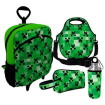 Kit Escolar Infantil Mochila de Rodinha + Lancheira Térmica + Necessaire Plus + Squeeze de Alumínio ISOPRENE Creeper Mine Kit Escolar Infantil Mochila de Rodinha + Lancheira Térmica + Necessaire Plus + Squeeze de Alumínio ISOPRENE Creeper Mine
