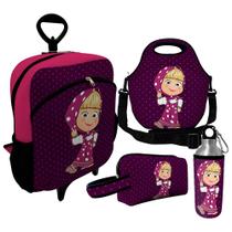 Kit Escolar Infantil Mochila de Rodinha + Lancheira Térmica + Necessaire Plus + Squeeze de Alumínio ISOPRENE Menina Travessa