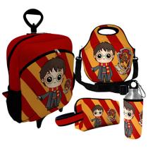 Kit Escolar Infantil Mochila de Rodinha + Lancheira Térmica + Necessaire Plus + Squeeze de Alumínio ISOPRENE Menino Bruxo