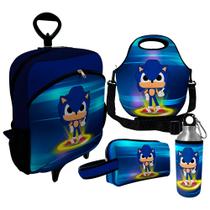 Kit Escolar Infantil Mochila de Rodinha + Lancheira Térmica + Necessaire Plus + Squeeze de Alumínio ISOPRENE Menino Trovão