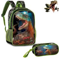 Kit Escolar Infantil Mochila e Estojo T-Rex Attack Dinossauro Clio