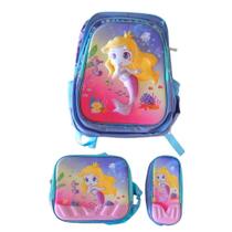 Kit Escolar Infantil Mochila Lancheira E Estojo Sereia Lilás