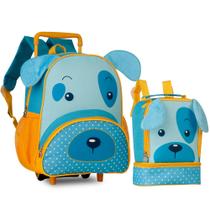 Kit Escolar Infantil Mochila Rodinha com Lancheira Térmica Clio Pets Cachorro