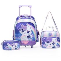 Kit Escolar Infantil Mochila Rodinha Menina Lancheira Estojo