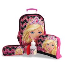 Kit Escolar Infantil Mochila Rodinhas Barbie Princesa Tam G - sm