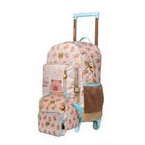 Kit Escolar Infantil Mochila Rodinhas + Lancheira Térmica + Estojo Capivara College Brownie