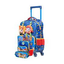 Kit Escolar Infantil Patrulha Canina Mochila Rodinhas giro 360º + Lancheira + Estojo Duplo