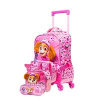 Kit Escolar Infantil Patrulha Canina Mochila Rodinhas giro 360º + Lancheira + Estojo Duplo - Xeryus