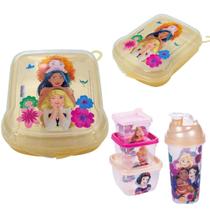 Kit Escolar Infantil Sanduicheira + Garrafa + Shakeira + Kit 3 Potes - Princesas Disney