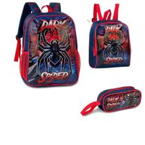 Kit Escolar infantil Spider Dark Costas Lancheira estojo+ Caderno