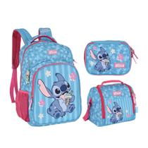 Kit Escolar Infantil Stitch e Angel Mochila De Costas Lancheira Térmica E Estojo Box