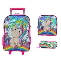 Kit Escolar Infantil Unicórnio com Mochila de Rodinhas, Lancheira e Estojo Kit Escolar Infantil Unicórnio com Mochila de Rodinhas, Lancheira e Estojo