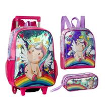 Kit Escolar Infantil Unicórnio Mochila Lancheira Estojo Rosa - Clio