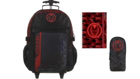 Kit Escolar Iron Man Mochila De Rodas + Estojo + Caderno