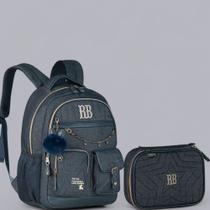 Kit Escolar Jeans Vintage Mochila Costa + Estojo Rebecca Bonbon - Clio Style