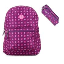 Kit escolar juvenil mochila patinha Clio e estojo rosa