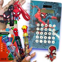 Kit Escolar Kawaii Heróis Presente Para Meninos Agenda Com Calculadora + Canetas