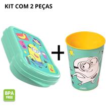Kit Escolar Lancheira com 2 Peças Sanduicheira e Copo Minions Plasutil BPA Free