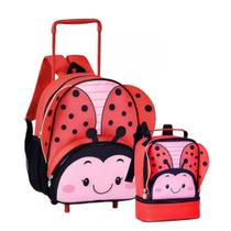 Kit Escolar Lancheira E Mochila Rodinhas Alça Acolchoada Ajustável Lanche Recreio Creche Diversão Bichinhos