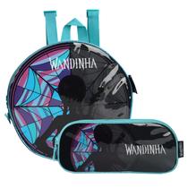 Kit Escolar Lancheira Térmica Com Estojo Duplo Azul Wandinha Addams