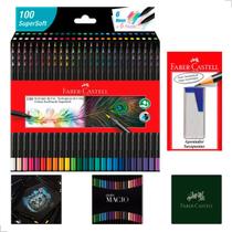 Kit Escolar Lápis de Cor 100 Cores Supersoft e 1 Apontador com Depósito Transparente Faber Castell