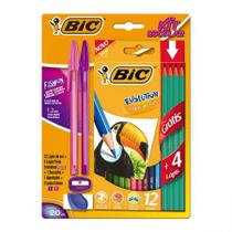 Kit escolar lápis de cor 12 cores Evolution Fashion + lápis + apontador + borracha 20 itens - Bic Kit escolar lápis de cor 12 cores Evolution Fashion + lápis + apontador + borracha 20 itens - Bic