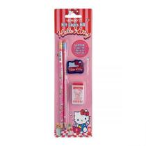 Kit escolar lápis preto com 2 unidades + apontador + borracha Hello Kitty - Leonora