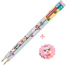 Kit escolar Lápis Preto HB e borracha Molin Lhama Cacto Azul