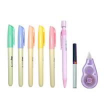 Kit Escolar Lapiseira 2.0mm Apontador C/ 5 Marca-texto Pastel E Fita Corretiva 5M - Skypaper