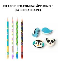 Kit Escolar Leo e Leo 04 Borrachas Pets e 04 Lápis Dino HB Preto Volta As Aulas Kit Escolar Leo e Leo 04 Borrachas Pets e 04 Lápis Dino HB Preto Volta As Aulas