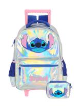 Kit Escolar Lilo Stitch Holográfico Mochila Rodas+Estojo Box