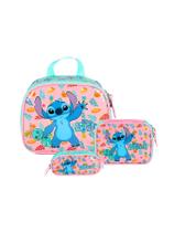 Kit Escolar Lilo Stitch Lancheira + Estojo Box E Triplo Rosa