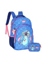 Kit Escolar Lilo Stitch Mochila Costa+Estojo Box 740 - Azul