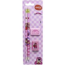 Kit Escolar Lotso com 2 Lápis, Borracha e Apontador Molin