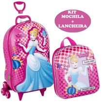 Kit Escolar Mala 3D Cinderela e Lancheira Disney Princesas