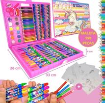 Kit Escolar Maleta de Pintura 150 Peças Desenhar e Colorir Unicórnio
